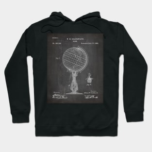 Atlas Globe Map Patent - World Traveler Teacher Classroom Art - Black Chalkboard Hoodie